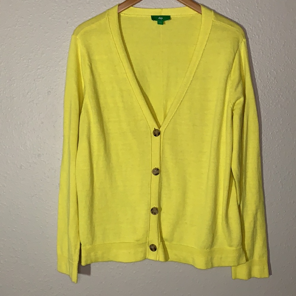 PUBLIC STORAGE TOOK Dip oversized yellow vintage style wood cardigan Sweater L